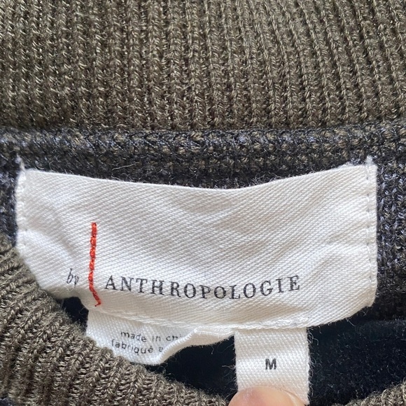 Anthropologie Olive Green/Lavender Animal Print Knit Crewneck Sweater, Size M - Picture 4 of 7